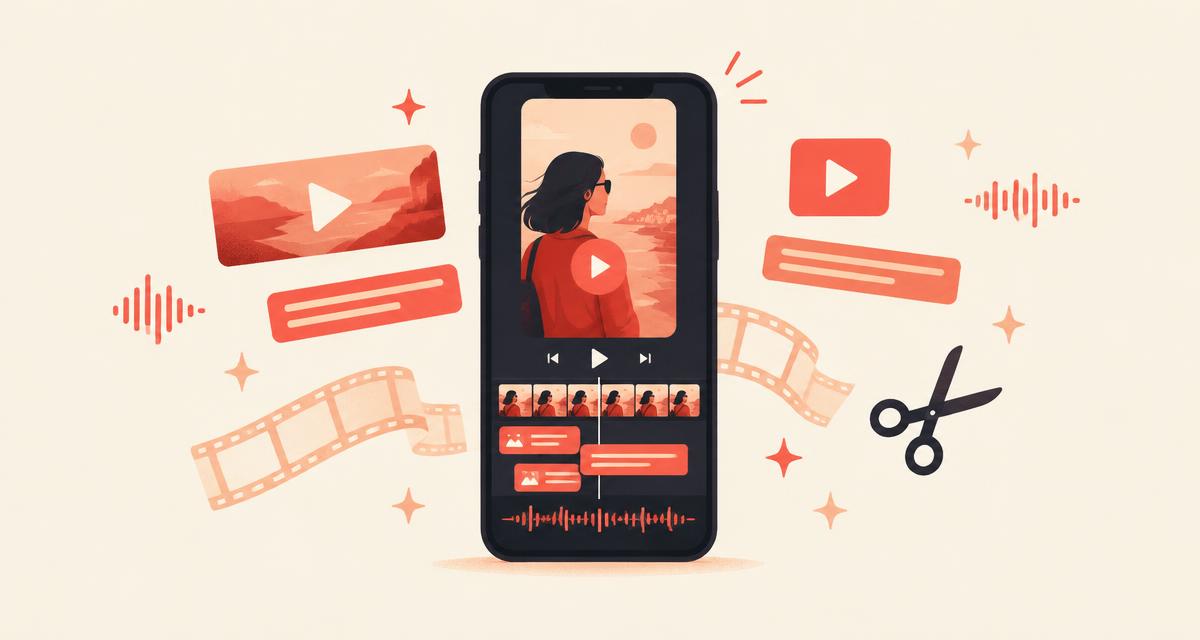 Ilustración de un móvil con un vídeo vertical editado por inteligencia artificial: cortes, subtítulos y estilo de marca