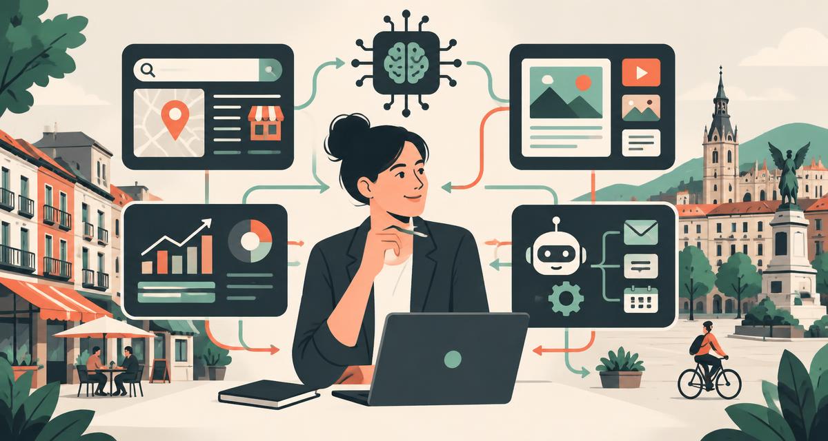 Estratega conectando búsqueda local, contenidos, analítica y automatización con inteligencia artificial en Vitoria-Gasteiz